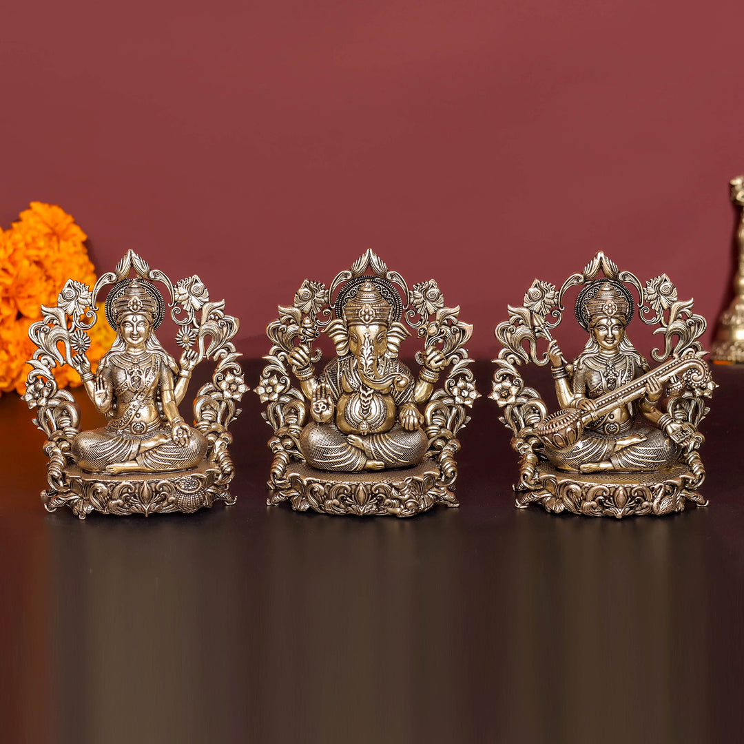 Brass Superfine Ganesha Lakshmi Saraswati Idol 4 Inch 463885