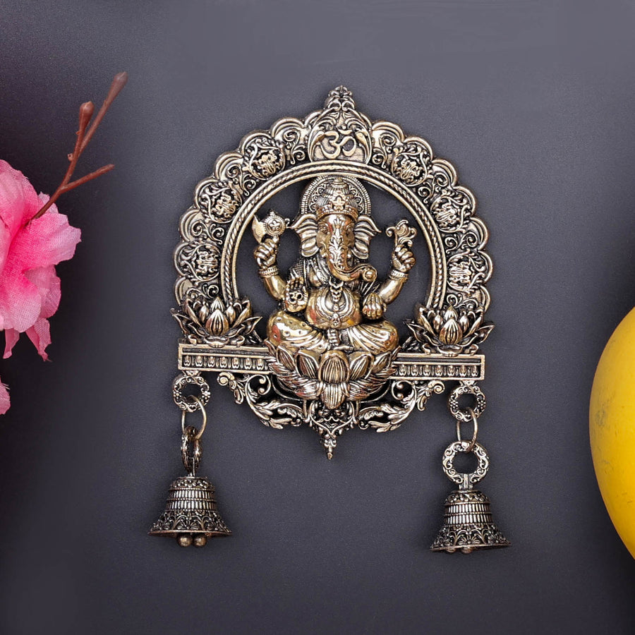 Brass Superfine Ganesha Wall Hanging With Bells 6 Inch 463926
