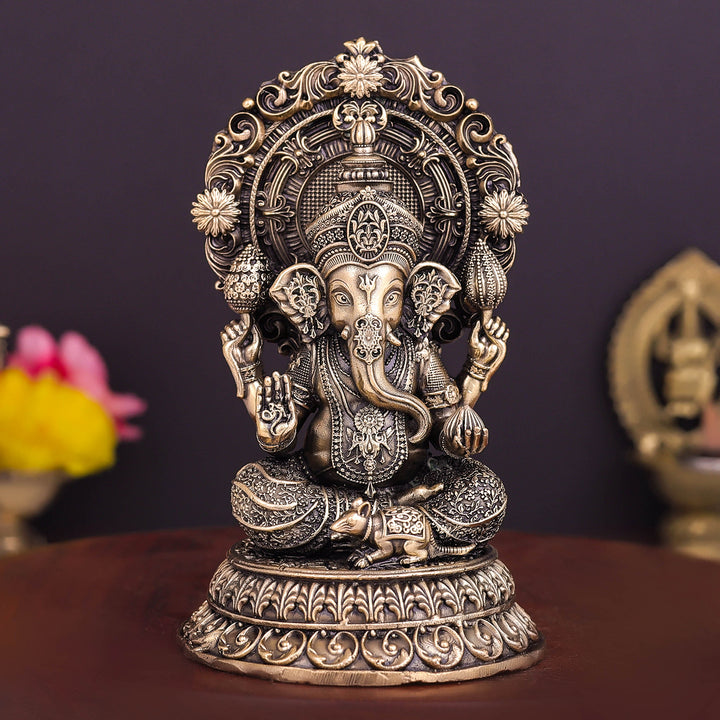 Brass Superfine Ganesha on Throne 5 Inch 463889