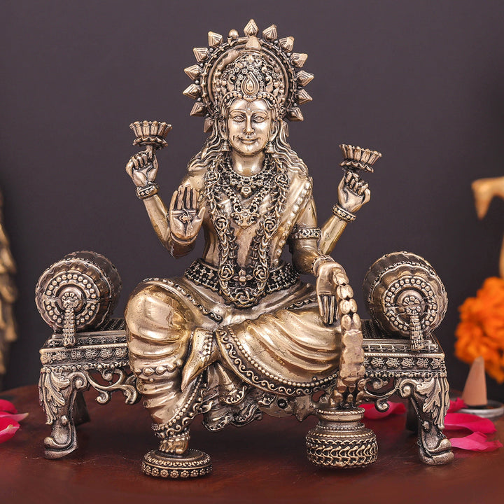 Brass Superfine Goddess Lakshmi Idol Seated on Singhasan 6 Inch 463911