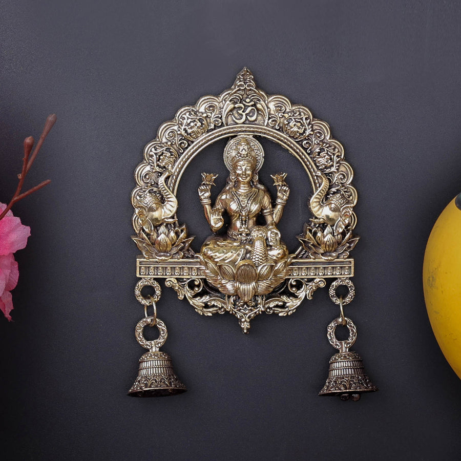 Brass Superfine Goddess Lakshmi Idol Wall Hanging With Bells 6 Inch 463927