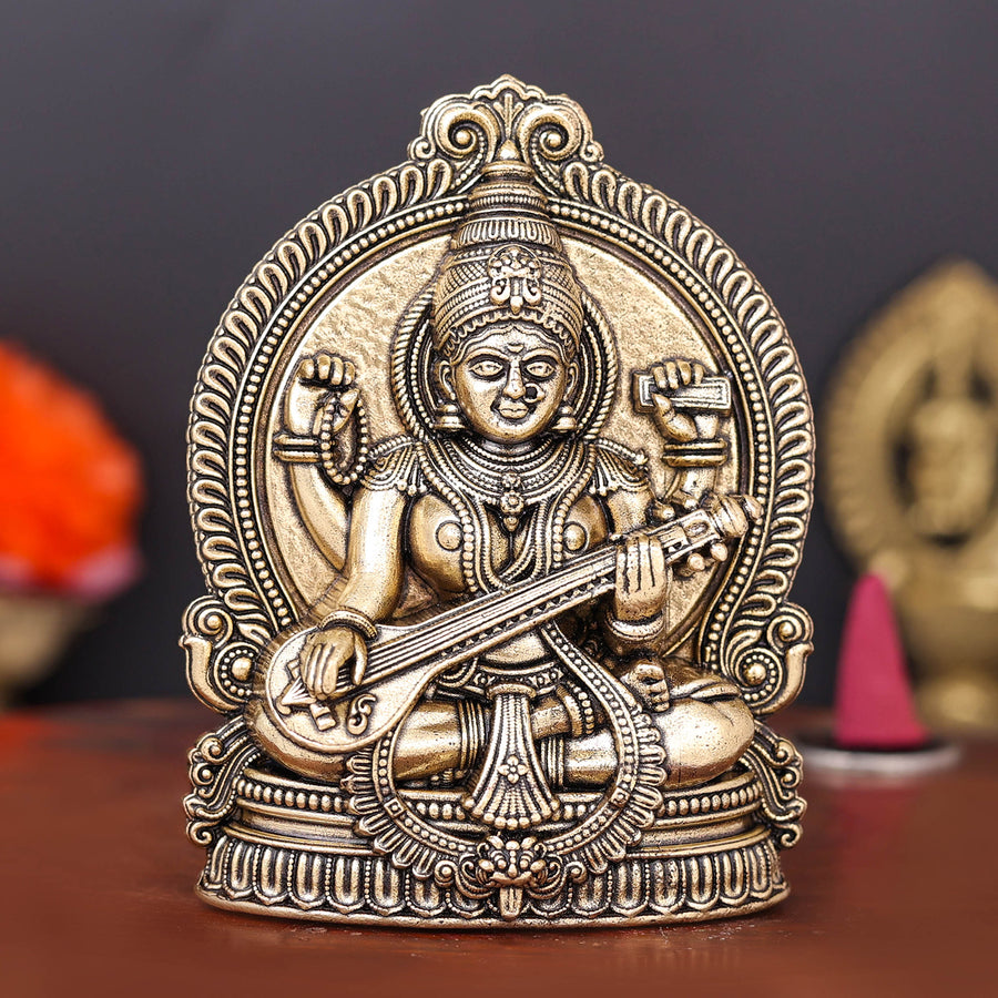 Brass Superfine Goddess Saraswati Idol 4 Inch 463783