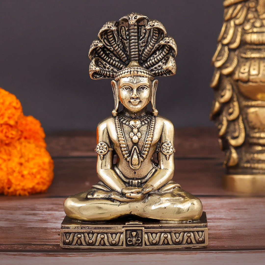 Brass Superfine Jain God Parshwanath Statue With Serpent 4 Inch 463964
