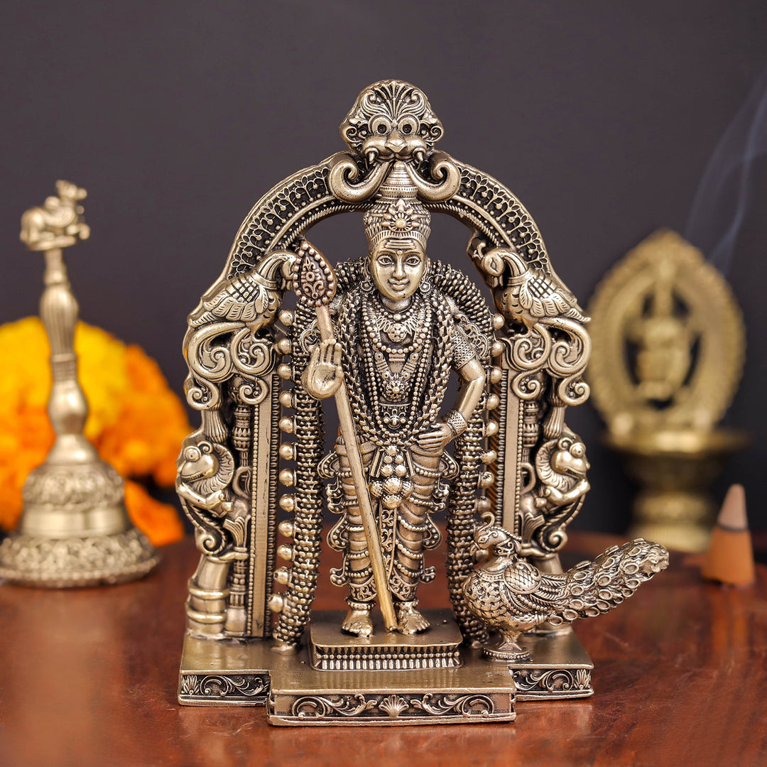 Brass Superfine Kartikeya Murugan Swamy Idol Intricately Crafted 5 Inch 463866