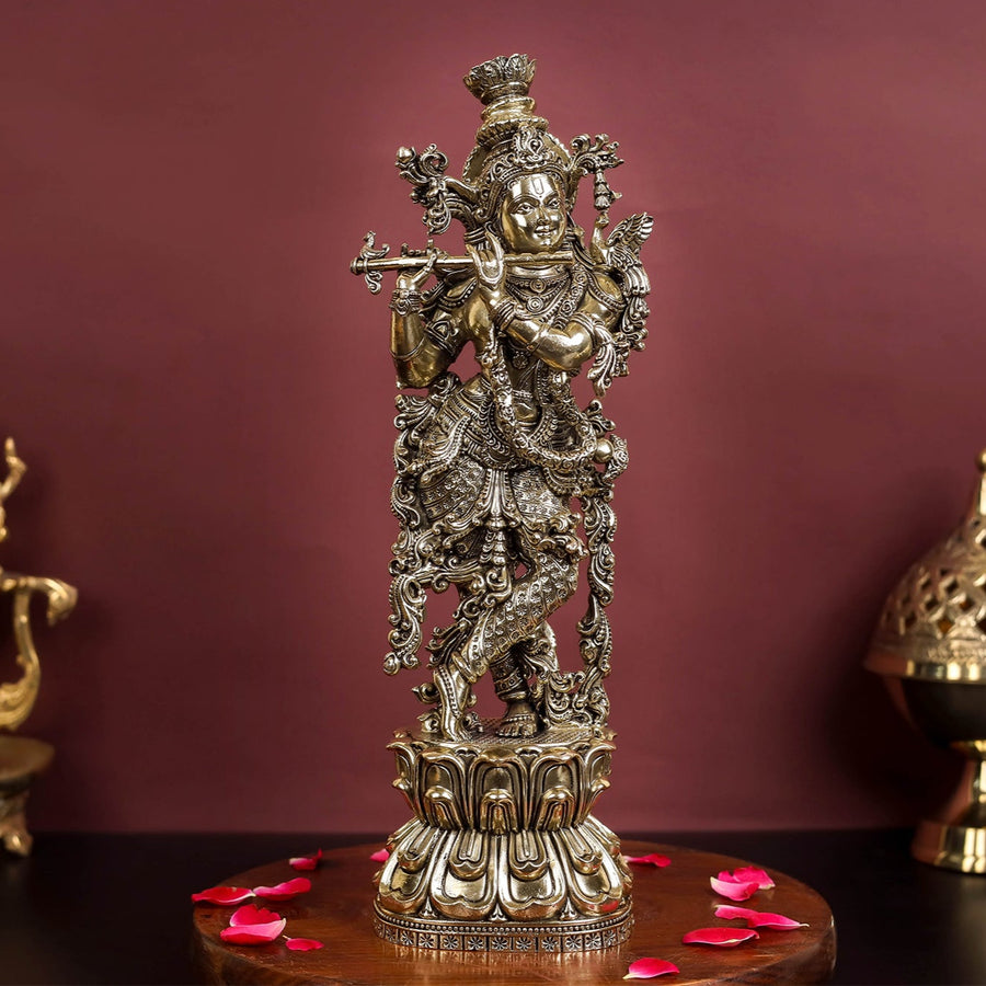 Brass Superfine Krishna Idol For Home Temple Decor 11 Inches 463801