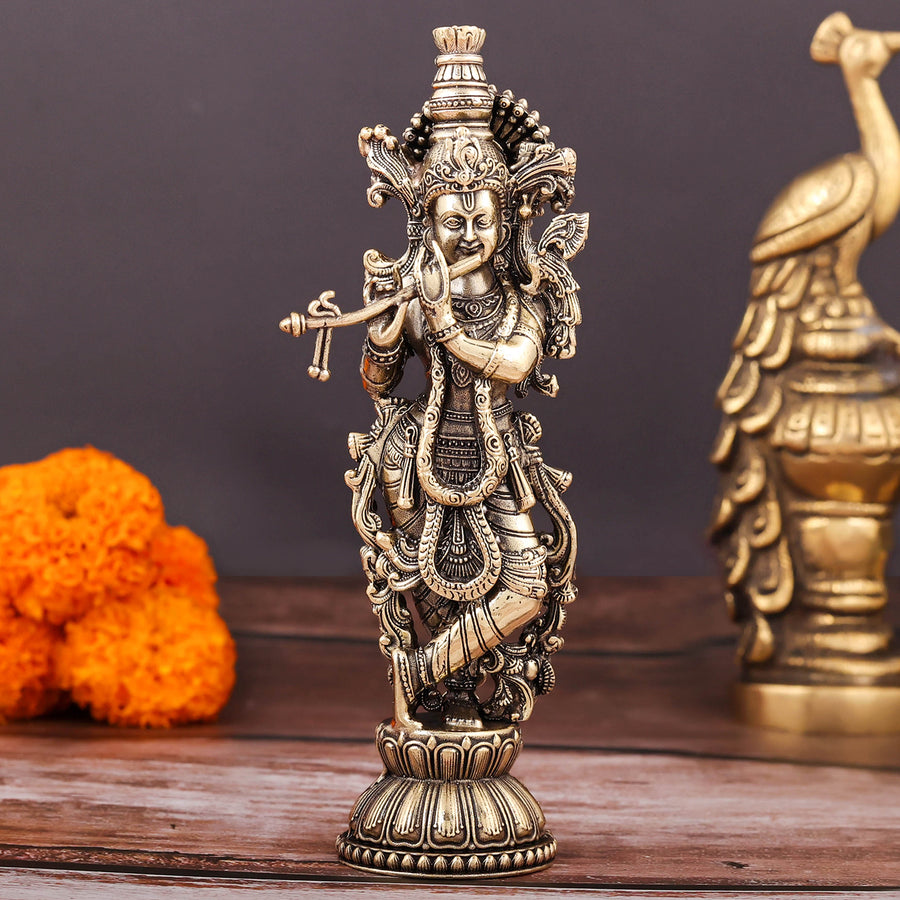 Brass Superfine Krishna Idol Intricate Carvings 6 Inch 463959