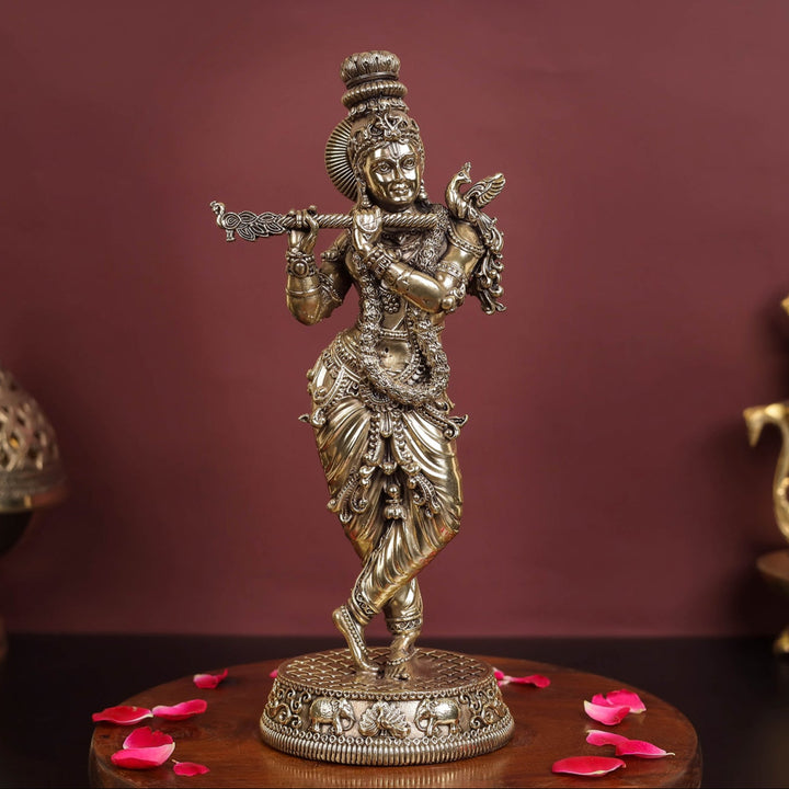 Brass Superfine Krishna Statue For Home Temple Decor 10 Inch 463802
