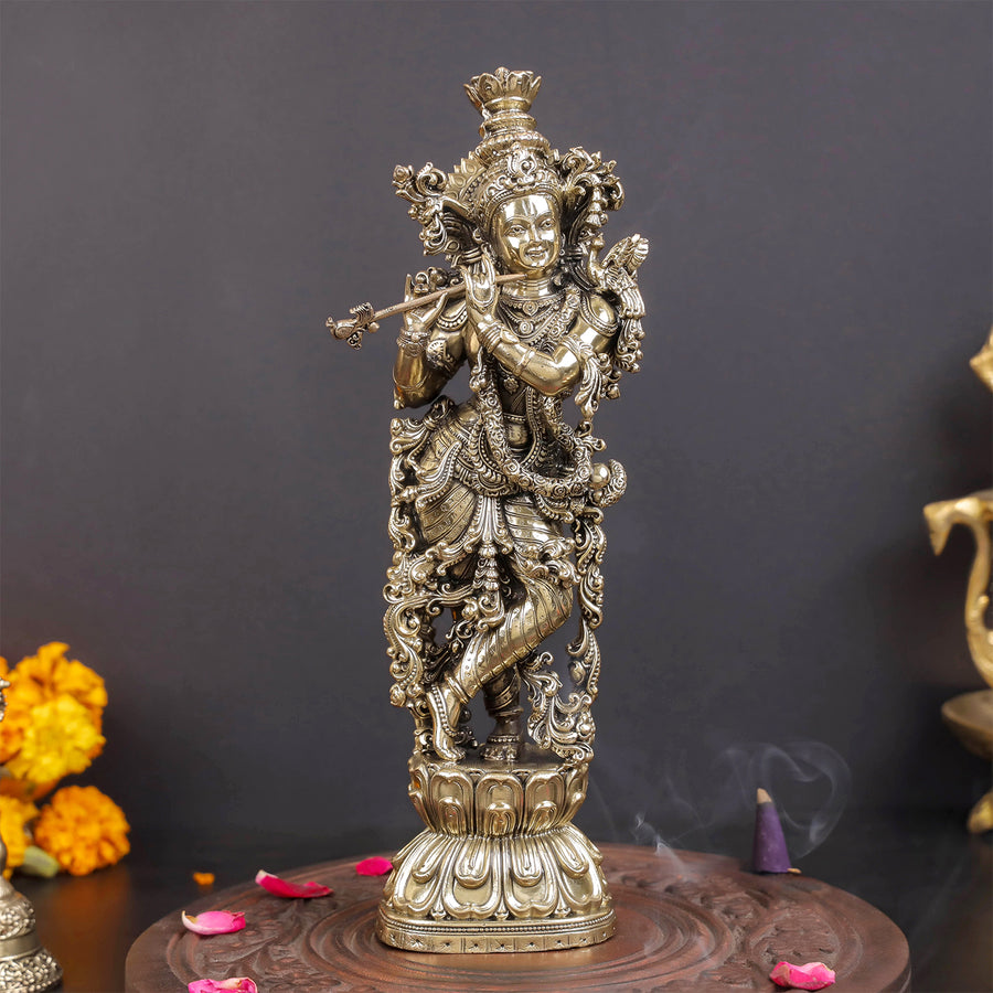 Brass Superfine Krishna Statue For Home Temple Decor 10 Inch 463845