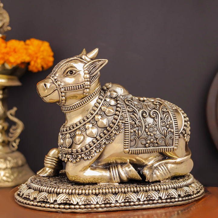 Brass Superfine Large Nandi with Intricate Carvings 8 Inches 463867
