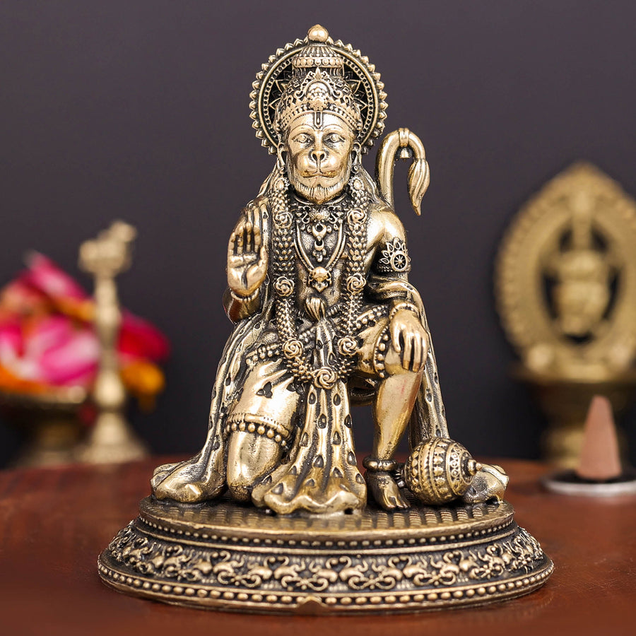 Brass Superfine Lord Hanuman Idol Blessing Mudra 4 Inch 463773