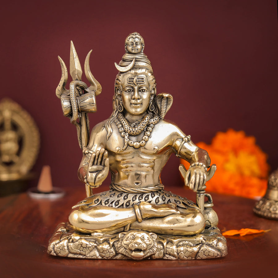 Brass Superfine Lord Shiva Aashirwaad Mudra Idol Intricately Crafted 4 inch 463876