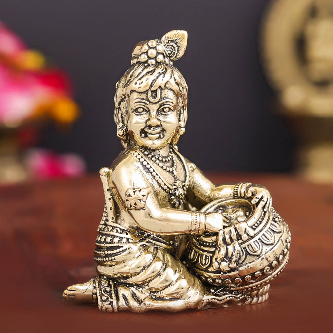Brass Superfine Makhan Chor Bal Gopal Krishna Idol 2.5 Inch 463776
