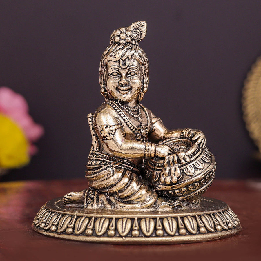Brass Superfine Makhan Chor Bal Gopal Krishna Idol 3 Inch 463897