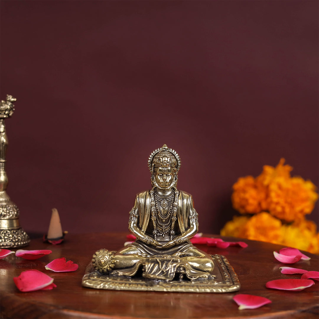 Brass Superfine Meditation Hanuman Idol Intricately Carved 3 Inch 463806