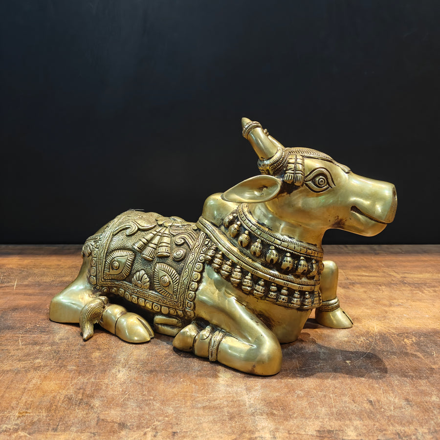 Brass Superfine Nandi Statue With Enhanced Carvings 15 Inch 463382