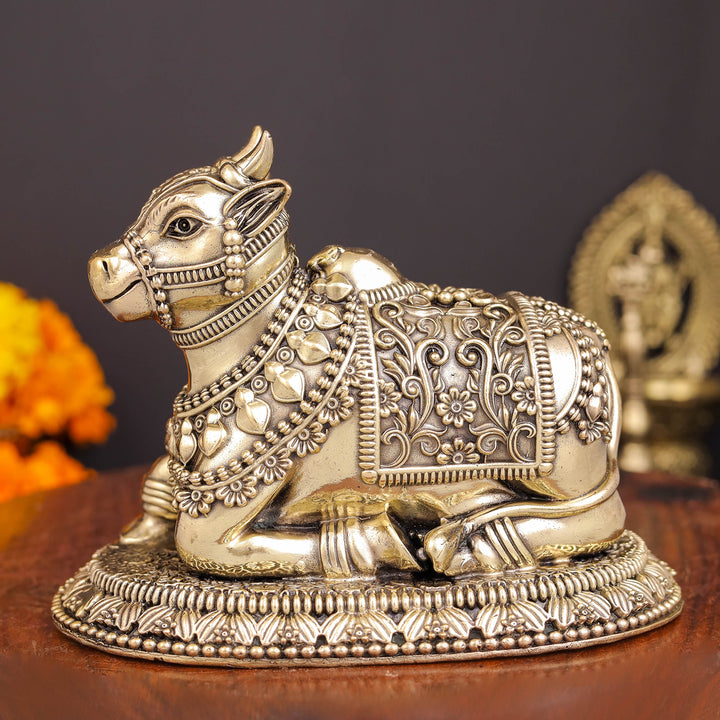 Brass Superfine Nandi with Intricate Carvings 5 Inches 463861