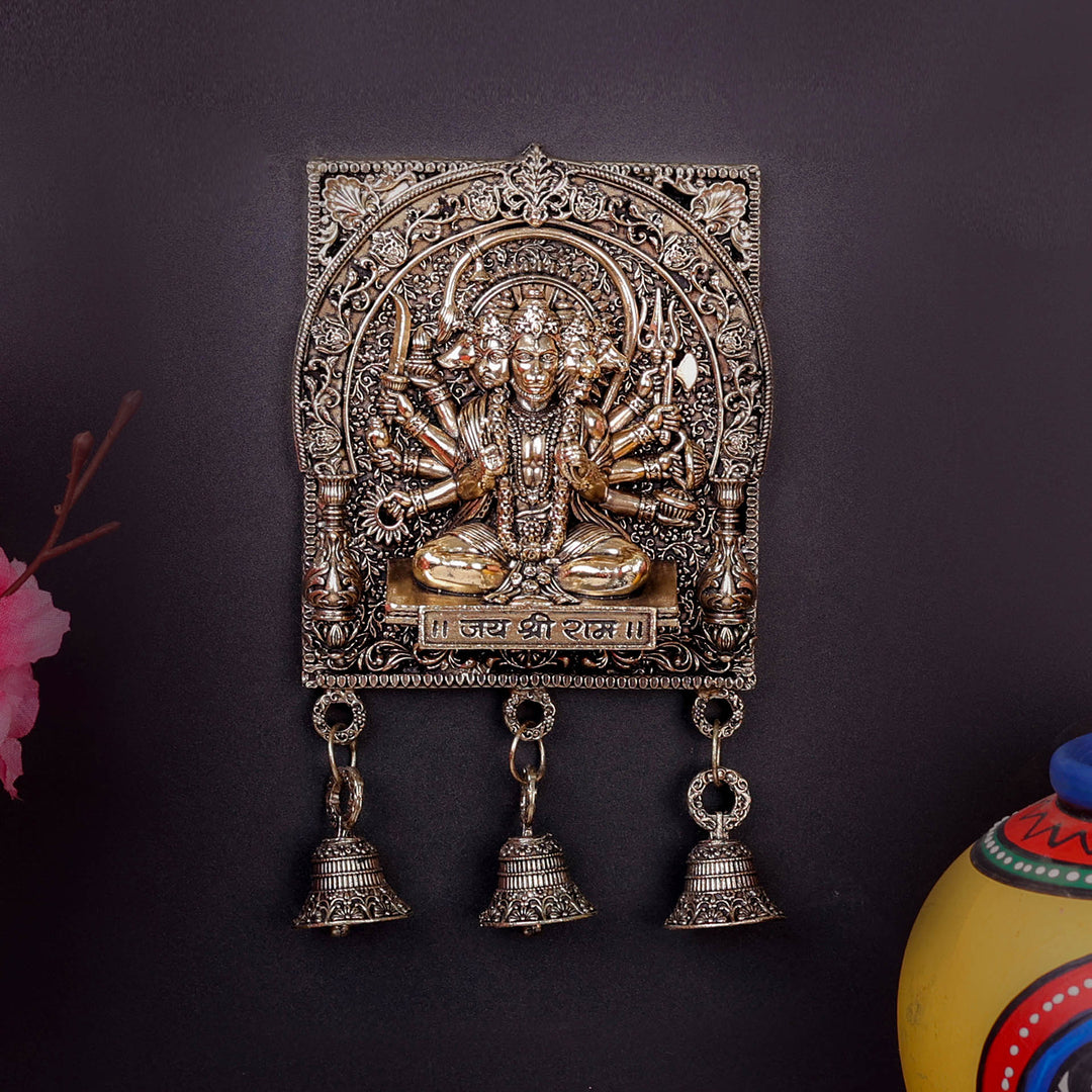 Brass Superfine Panchamukhi Hanuman Wall Hanging with Bells 7 Inch 463920