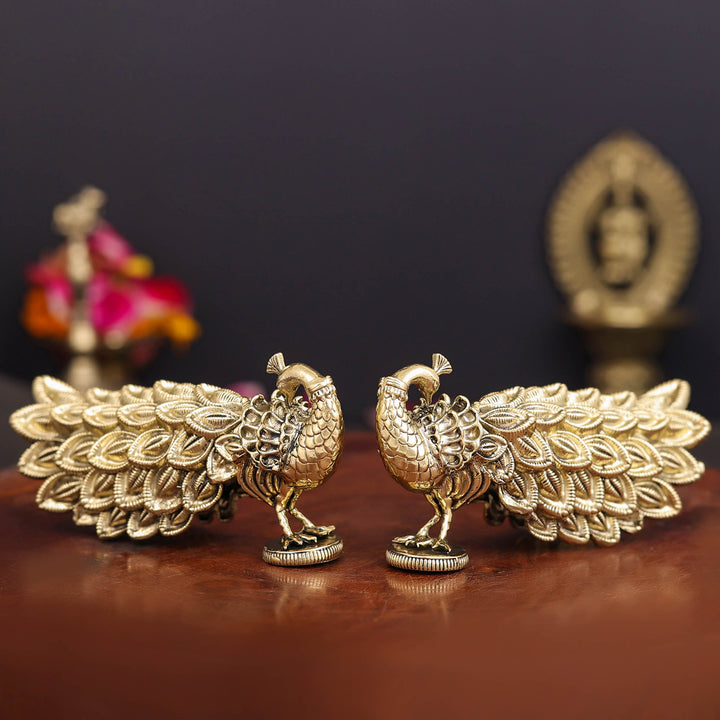 Brass Superfine Peacock Pair Miniature Showpiece 3.5 Inch 46381