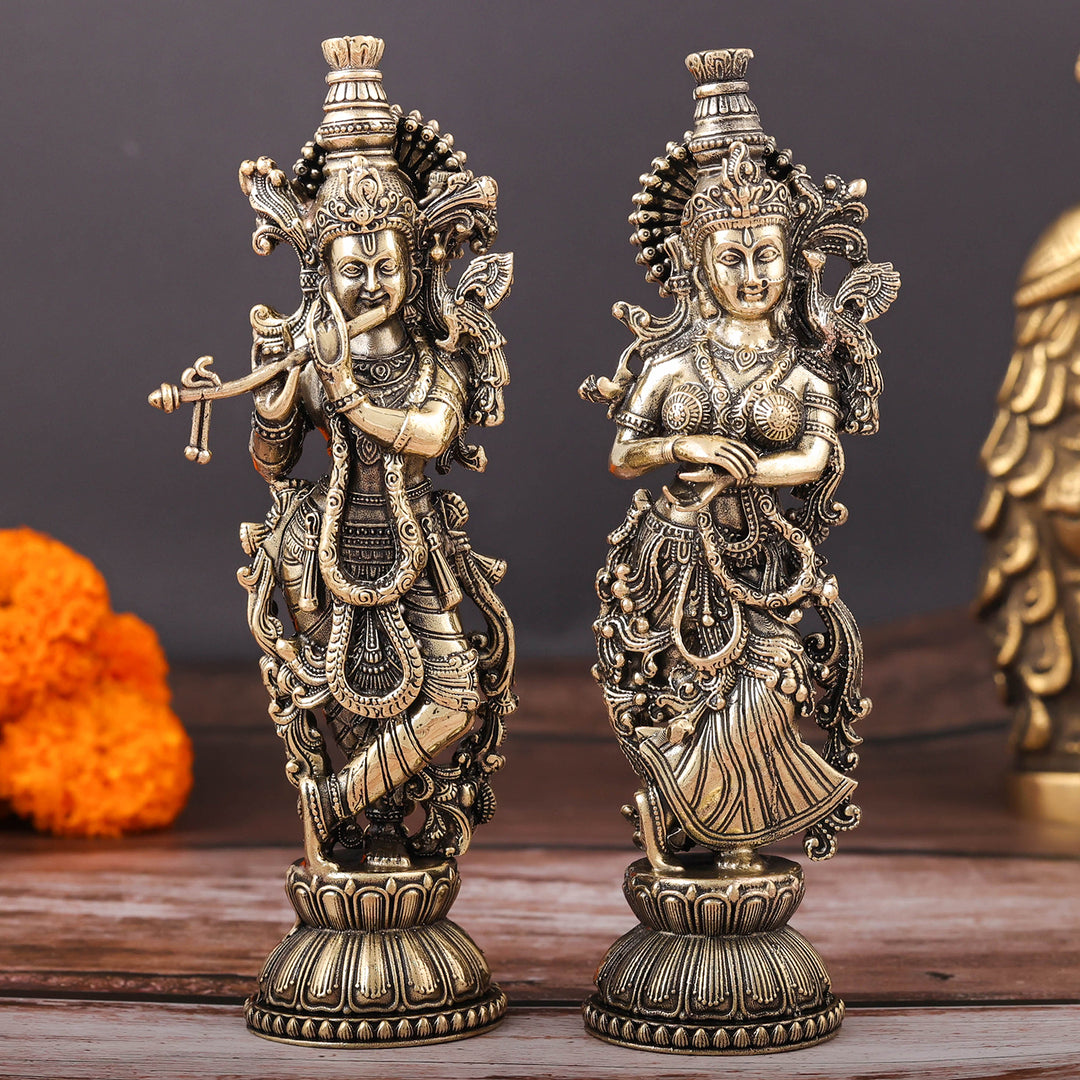 Brass Superfine Radha Krishna Idols For Home Temple Decor 6 Inch 463960
