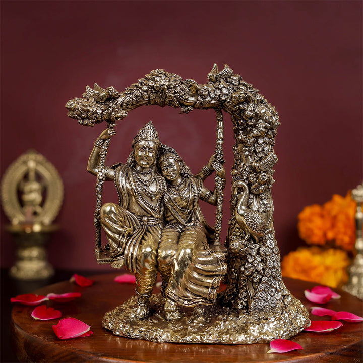 Brass Superfine Radha Krishna Idols On Swing For Home Decor 6 Inch 463805