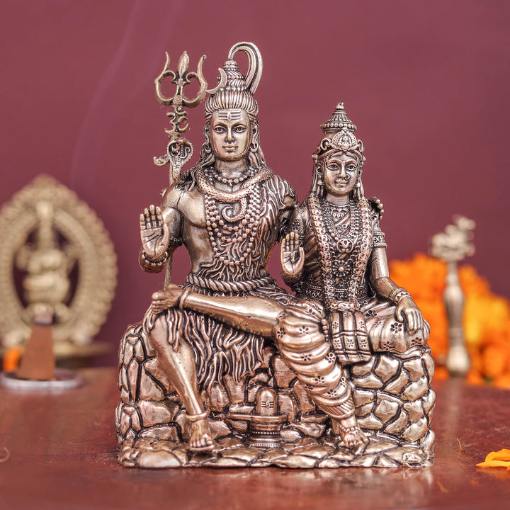 Brass Superfine Shiva Parvati Idol For Temple Decor 4 Inch 463874