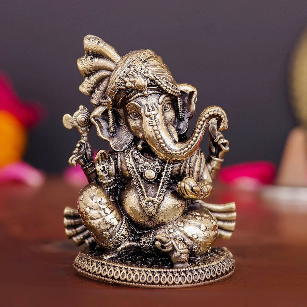 Brass Superfine Small Ganesha Idol Wearing a Turban 2 Inch 463763