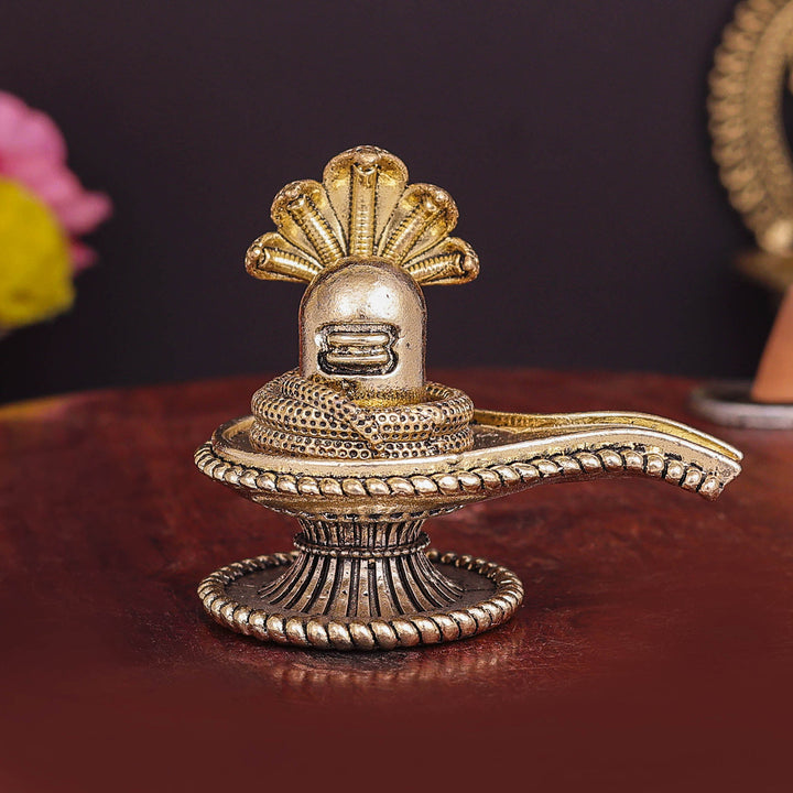 Brass Superfine Small Shivling Shiva Lingam Idol With Vasuki Naag 3 Inch 463898