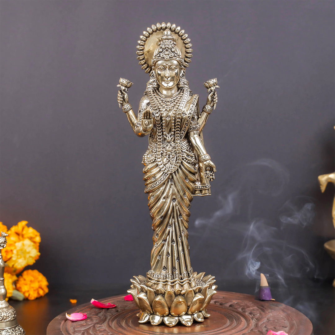 Brass Superfine Standing Goddess Lakshmi Idol 10 Inch 463846