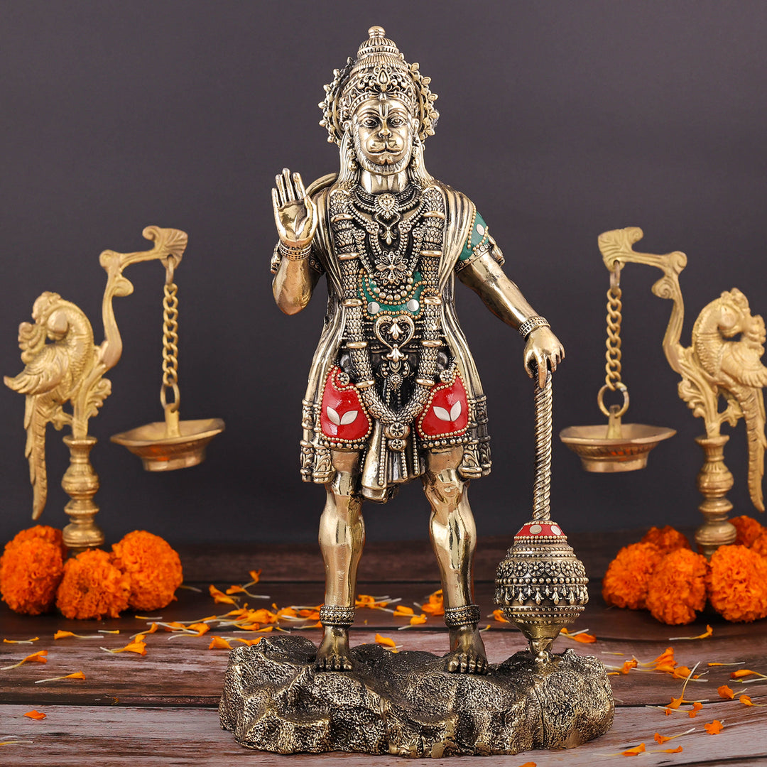Brass Superfine Standing Hanuman Idol Stone Work 12 Inch 463945