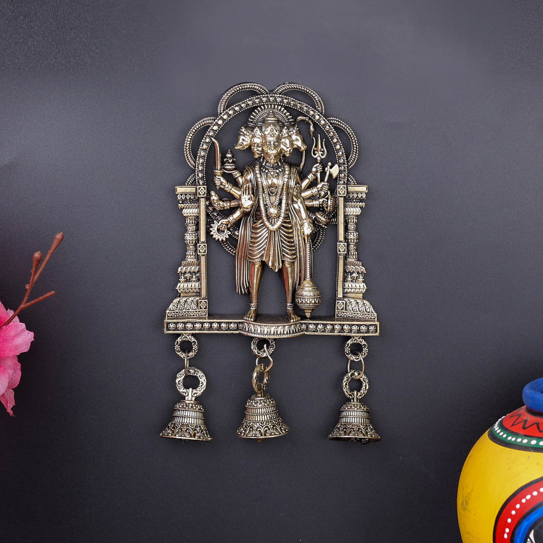 Brass Superfine Standing Panchamukhi Hanuman Wall Hanging with Bells 7 Inch 463923