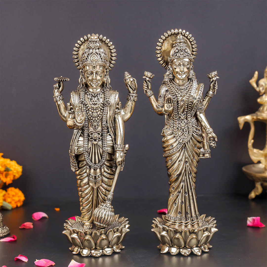 Brass Superfine Standing Vishnu Lakshmi Idol 10 Inches 463848