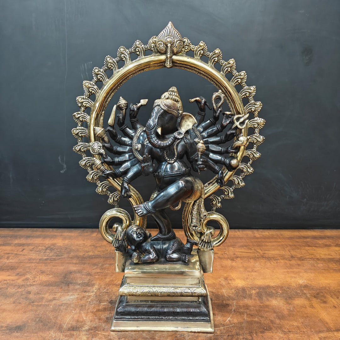 Brass Tandav Ganesha Statue Black Gold Finish 25 Inch 463612