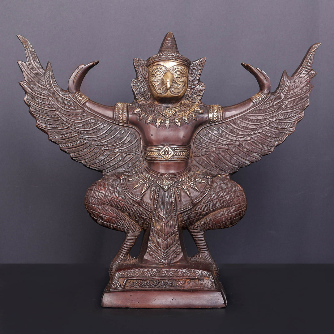 Brass Thai Garuda Idol with Open Wings Vahana of Lord Vishnu Antique Finish 14 Inch 463936