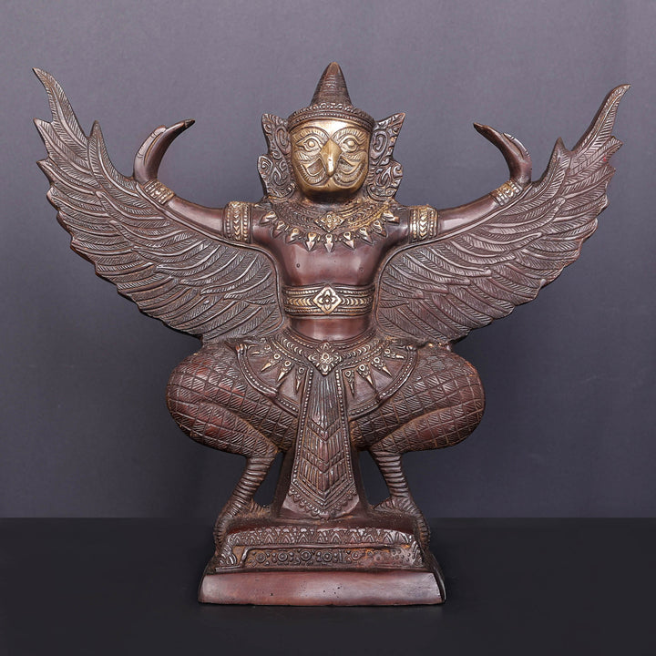 Brass Thai Garuda Idol with Open Wings Vahana of Lord Vishnu Antique Finish 14 Inch 463936