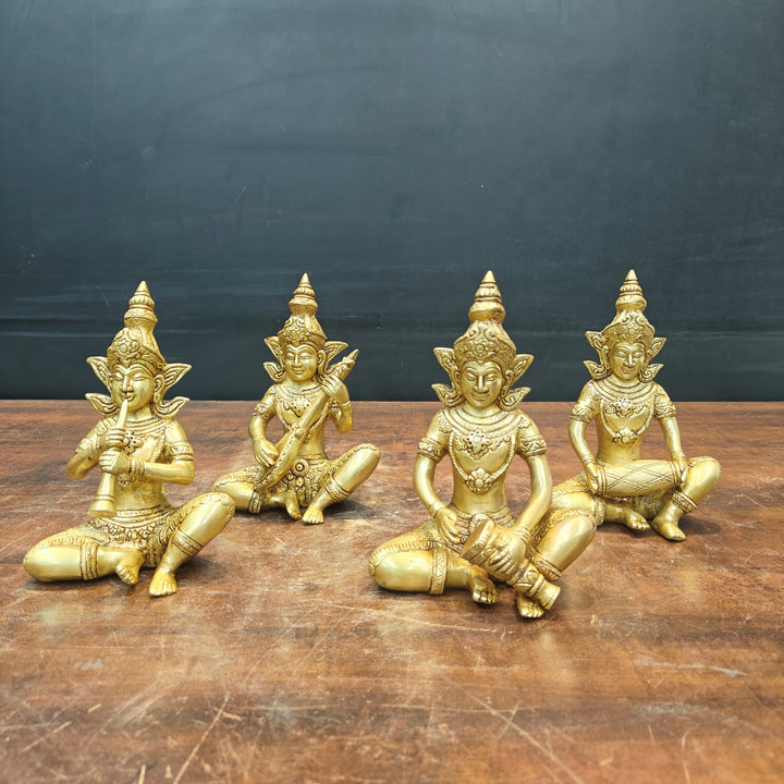 Brass Thai Musicians Set of 4 Showpieces For Home Decor 7 Inches 463665
