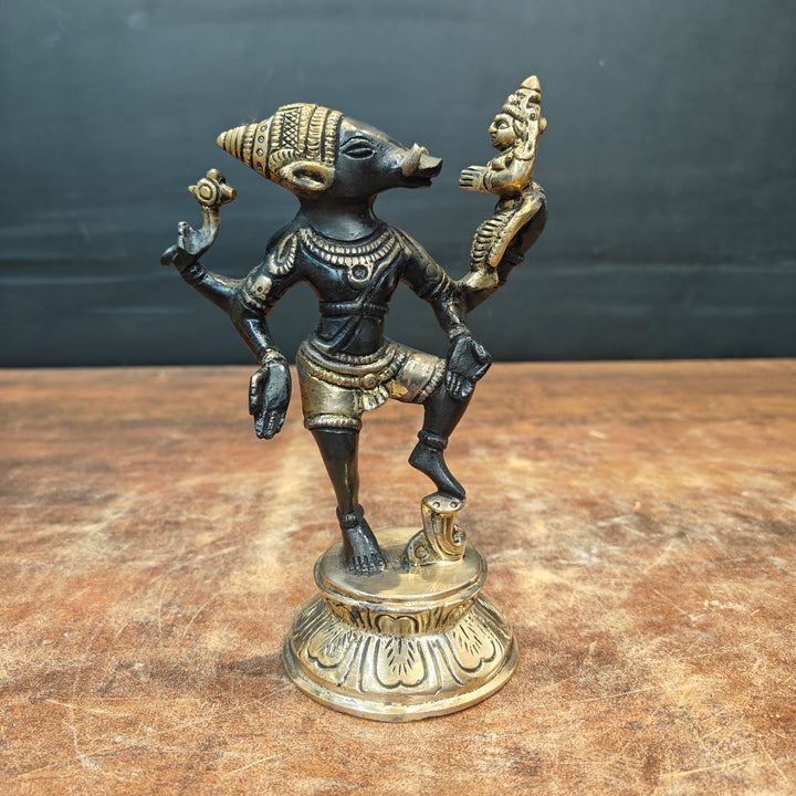 Brass Varaha Lakshmi Statue Antique Finish 7 Inch 463670