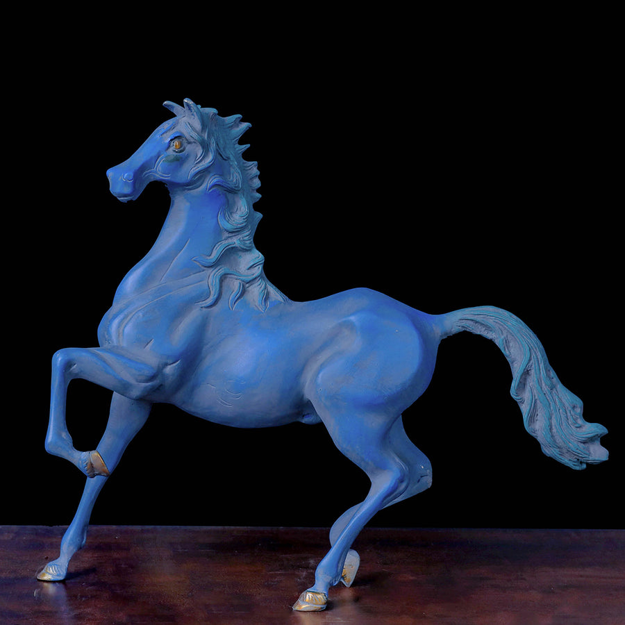 Brass Vintage Horse Sculpture Antique Blue Finish For Decor Showpiece 17 Inch 463816
