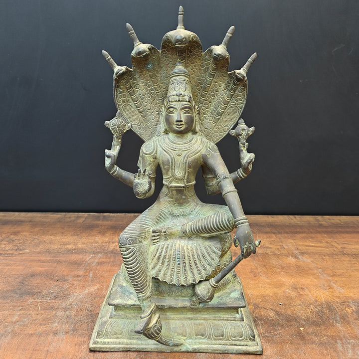 Brass Vishnu Statue Seated on Sheshnaag Antique Finish 16 Inch 463271