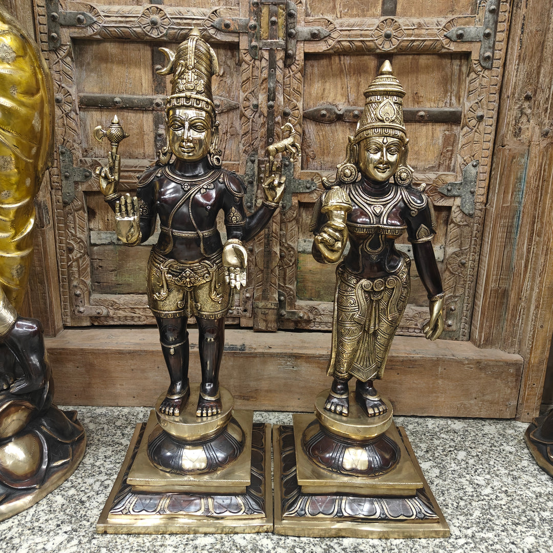 Brass Antique Shiva Parvati Idol Set in Chola Style 2.5 Feet