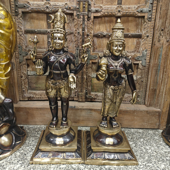 Brass Antique Shiva Parvati Idol Set in Chola Style 2.5 Feet