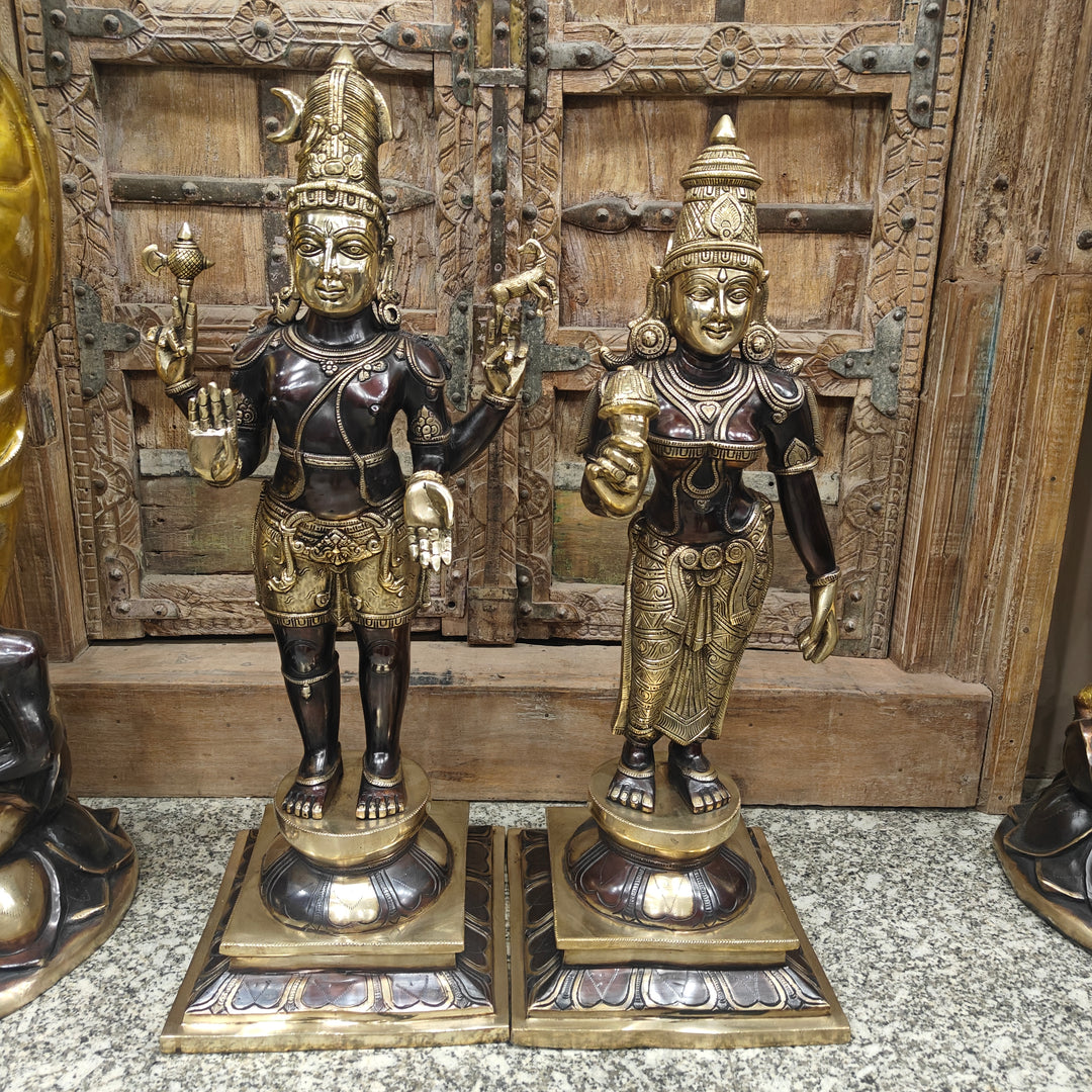 Brass Antique Shiva Parvati Idol Set in Chola Style 2.5 Feet