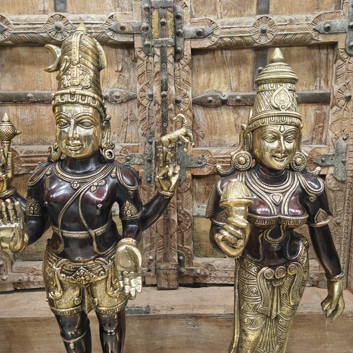 Brass Antique Shiva Parvati Idol Set in Chola Style 2.5 Feet