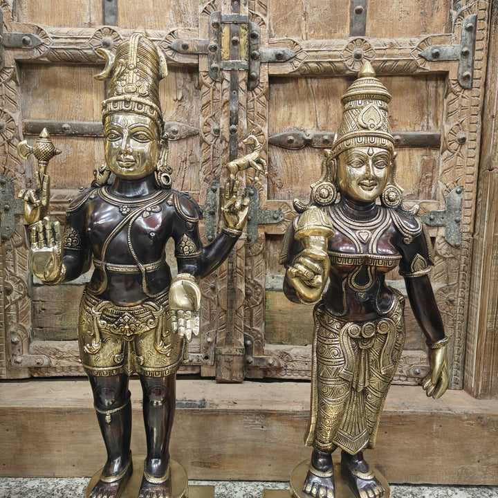 Brass Antique Shiva Parvati Idol Set in Chola Style 2.5 Feet