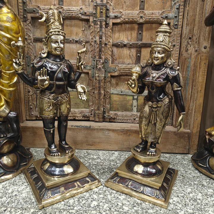 Brass Antique Shiva Parvati Idol Set in Chola Style 2.5 Feet