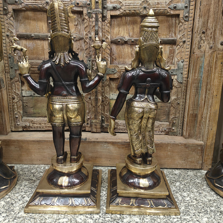Brass Antique Shiva Parvati Idol Set in Chola Style 2.5 Feet