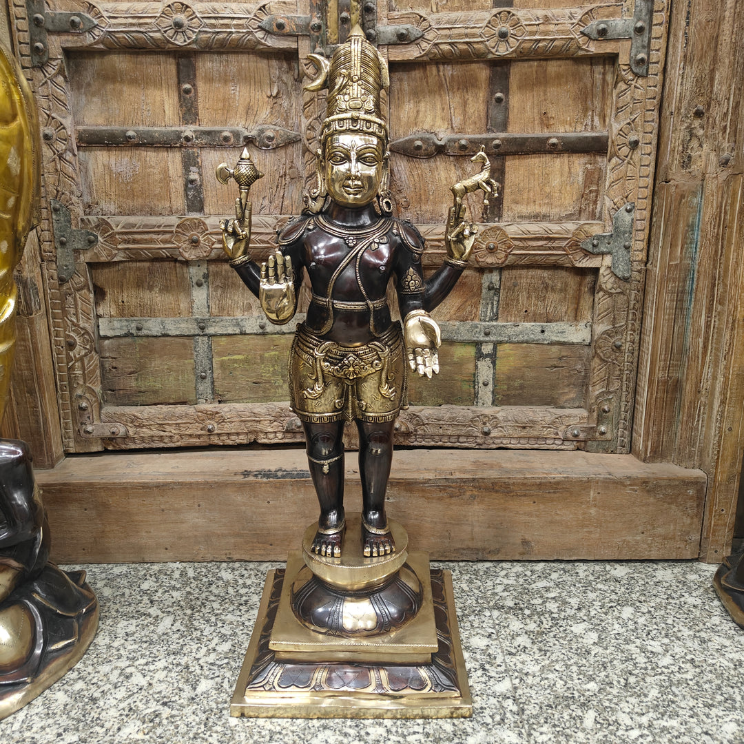 Brass Antique Shiva Idol in Chola Style 31 Inch