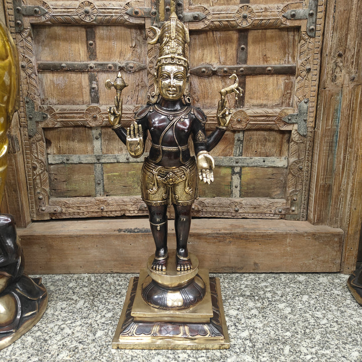Brass Antique Shiva Idol in Chola Style 31 Inch