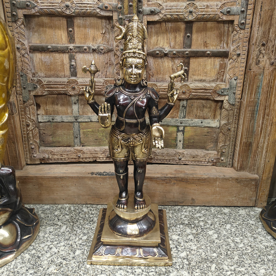 Brass Antique Shiva Idol in Chola Style 31 Inch