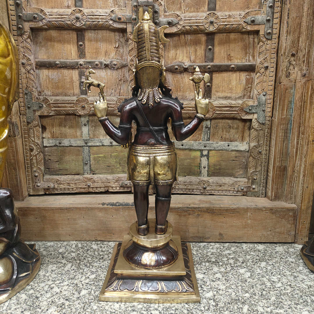 Brass Antique Shiva Idol in Chola Style 31 Inch