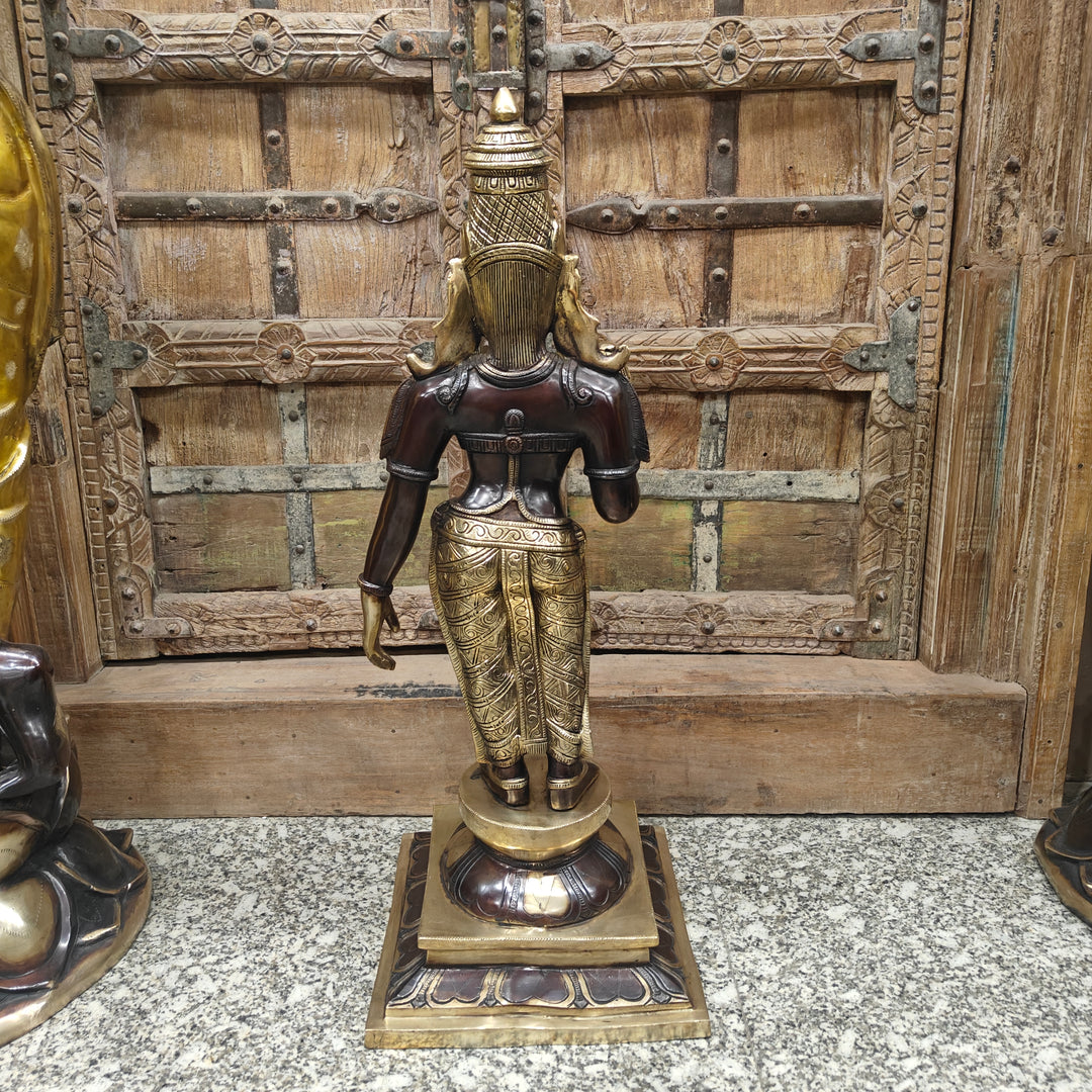 Brass Antique Devi Parvati Idol Holding Lotus 30 Inch